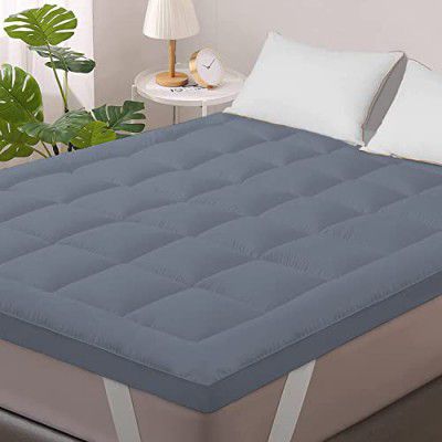 Linenovation 1000GSM Hollow Fibre Mattress Padding/Topper Dark Blue for King Size Bed-72 Inch X 78 Inch