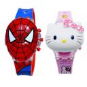 Lionmati Watch for Boys and Girl Spider Men and Hello Kitty Combo of 2 Set/Pack Kids Light Glowing Watch with Music Tune and Face Cover Multicolor Led Digital Light Kid Watch (3-9 Year Red...