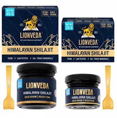 LIONVEDA Original Himalayan Shilajit Resin(Certified Gold Grade) for Men, Gym, Stamina, Energy & Improved Health | 100% Pure Shilajit/Shilajit Liquid (25g + 45g = 70gm)