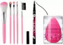 Lipcheek Soft Bristles 5 Pcs Pink Makeup Brushes Set with 36H Liquid Eyeliner and 1 Pink Beauty Blender Puff - (Pack of 7)...