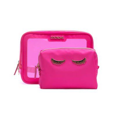 Lips & Lashes Box Pouch (Set Of Two) - Neon Pink