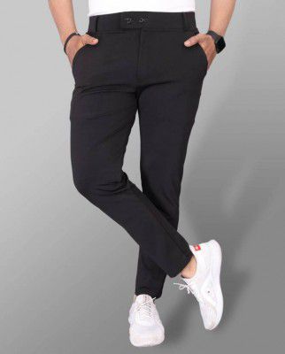 LISHADAY  Men Regular Fit Black Lycra Blend Trousers