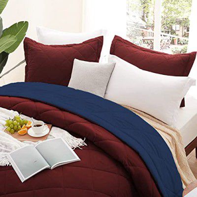 Litanika Microfiber Reversible Blanket 220 GSM Fether | AC Blanket | Quilt Blanket | Duvet | Winter Blanket Soft Lightweight Comforter Bedding Set for Men and Women (Double Bed, Maroon-Navyblue)