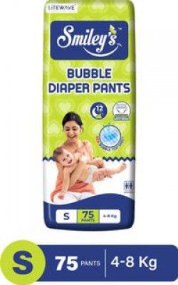 LITEWAVE Bubble Baby Diaper Pants Up to 12 Hours Protection | 4-8 kg | - S (75 Pieces)