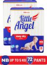 Little Angel Easy Dry Diaper Pants with 12 hrs absorption 36 Count/Pack,Pack of 2,Upto 5 Kgs - New Born (72 Pieces)...