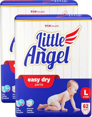 Little Angel Unisex Child Easy Dry Diaper Pants With 12 Hrs Absorption Large(L) Size, Pack Of 2,9-14 Kgs-L(124 Pieces)