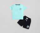 LITTLE NINJA Cotton Half Sleeves Beach Theme Printed Coordinating Tee & Shorts Set - Green & Black...