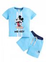 LITTLE NINJA Pure Cotton Knee Length Half Sleeve Mickey Mouse Printed Tee & Shorts Set - Sky 0-6M...
