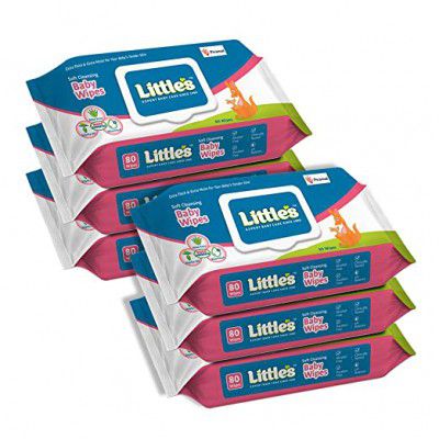 Littles Soft Cleansing Baby Wipes Lid, 80 Wipes (Pack of 6)