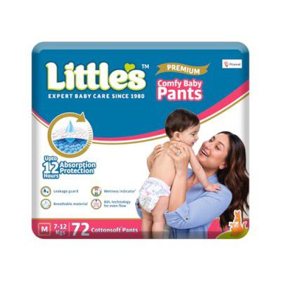Little's Premium Baby Diapers M Size (Medium) Pants Style | 7-12 kg | 72 Count - Pack of 1 