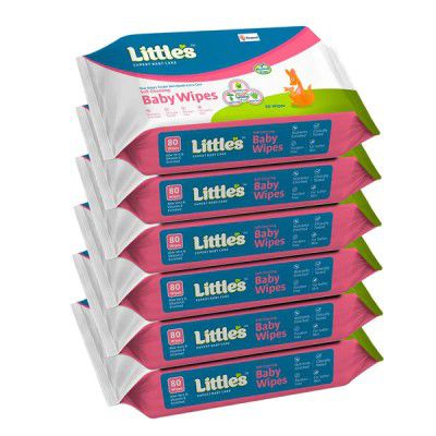 Little's Soft Cleansing Baby Wipes | Contains Aloe Vera & Jojoba Oil - 80 wipes (Pack of 6)