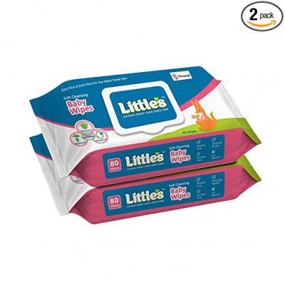 Littles Soft Cleansing Baby Wipes Lid, 80 Wipes (Pack of 2)