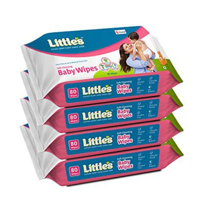 Little's Soft Cleansing Baby Wipes with Aloe Vera, Jojoba Oil and Vitamin E (80 wipes) pack of 4