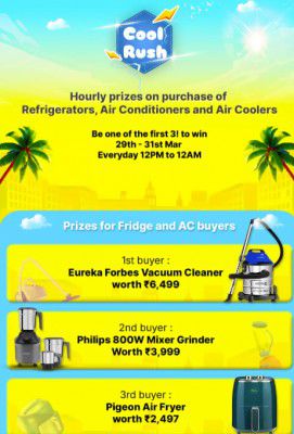 Live From 12PM : Flipkart : Hourly Prizes on Purchase of Air Conditioners, Coolers and Refrigerator (12PM -12 AM) 