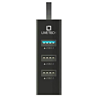 Live Tech Force 4 Port USB Hub 1 USB 3.0 & 3 USB 2.0 Ports - Black