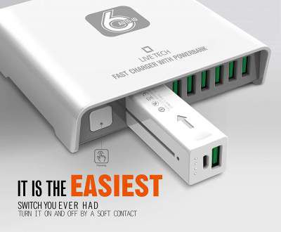 Live Tech Power Charger with 6 USB Ports,1 Portable Powerbank 40W Fast Turbo Charger Adapter Station Hub