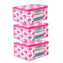 Livello Premium Non-Woven Saree Cover for Wardrobe Storage (Pink Flower, Pack of 3)...