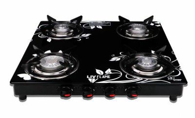 LivFlame Popular 4 Burner Design Toughened Glass Manual Gas stove