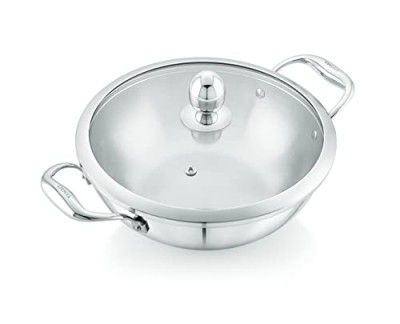 Livmax Tri-ply Kadhai with Glass Lid 24 cm