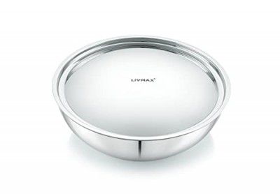 Livmax Tri-ply Stainless Steel Tasla with Stainless Steel Lid 24 cm, Silver