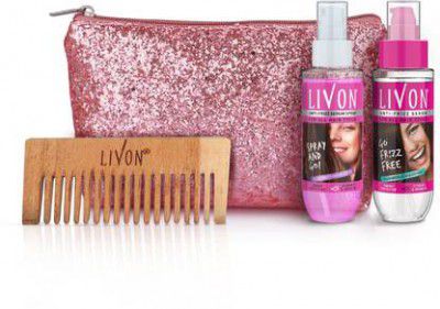 LIVON Anti Frizz Hair Serum & Shake & Spray Serum with Glitter Pouch & Neem Comb (200 ml)