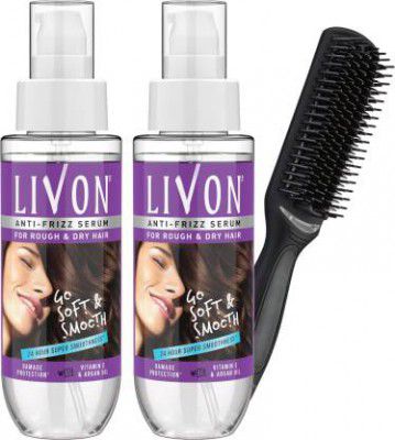 LIVON Hair Serum for Women & Men for Dry and Rough Hair with Hair Brush (2 Items in the set)