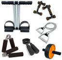 LIVOX Tummy Trimmer And Pushup Bar Stand With Ab Wheel Roller, Double Toning Resistance Tube Band, Skipping Rope, 2 Hand Grips Gym and Fitness Kit for Men Women Home Workout Equipment...