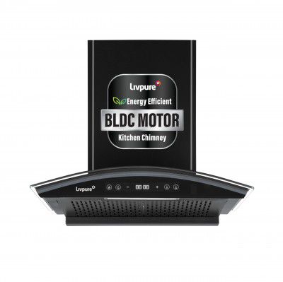 Livpure Eterna 60 cm | Curved Glass | 1400 m³/hr Suction | BLDC Motor | Filterless | Touch & Gesture Control | Low Noise | 10 Years Motor + 1 Year Comprehensive Warranty | Black