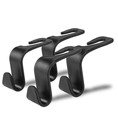 LivTee Black Car Back Seat Headrest Hooks, Car Seat Organizer Accessory for Coats Umbrellas Grocery Bags Handbag, 4-Pack