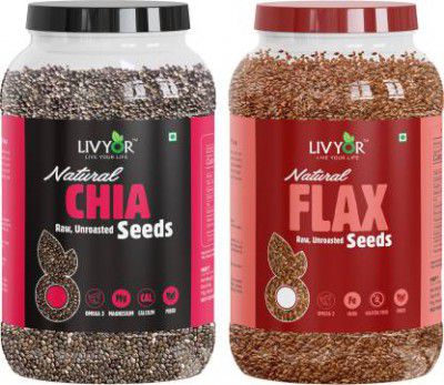 LIVYOR Combo Chia Seeds & Flax Seeds for Weight loss Management- Raw, Protein and Fiber Rich Super Food, Chia Seeds, Brown Flax Seeds  (2 kg, Pack of 2)
