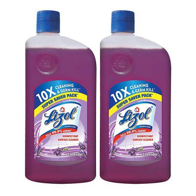 Lizol Disinfectant Surface & Floor Cleaner Liquid, Lavender - 975 ml (Pack of 2)