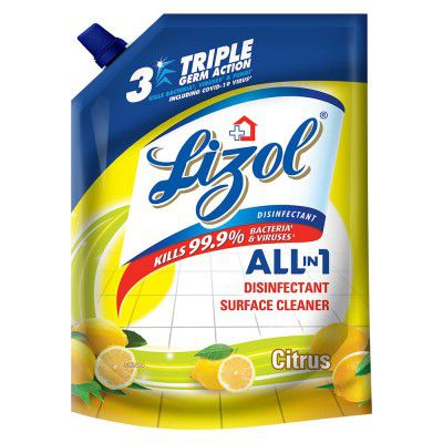 Lizol Disinfectant Surface & Floor Cleaner Liquid Refill Pack, Citrus - 1800 ml | Kills 99.9% Germs