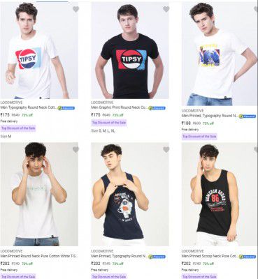 Locomotive Mens T-Shirts Starts at Rs 104