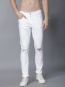 LOCOMOTIVEMen White Slim Fit Mid-Rise Slash Knee Stretchable Jeans...