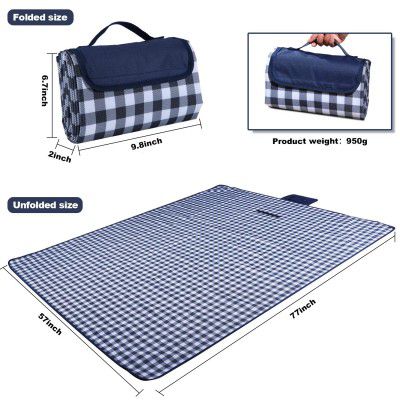 Loffee&sea Classic Gingham Picnic & Outdoor Blanket | Picnic Mat |Beach Blanket | Foldable Sandproof & Waterproof Camping Travel Blanket |Portable Handy Mat | Picnic Pack Tote -Blue