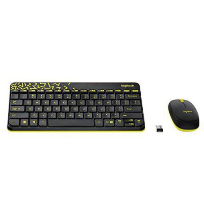 Logitech MK240 Nano Wireless USB Keyboard and Mouse Set, Black/Chartreuse Yellow