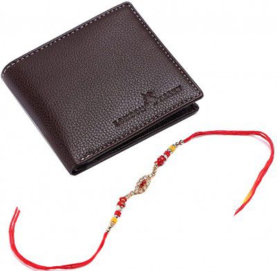 LONDON ALLE– Onex Brown RFID Blocking Leather Wallet and Rakhi Combo Gift Set for Brother