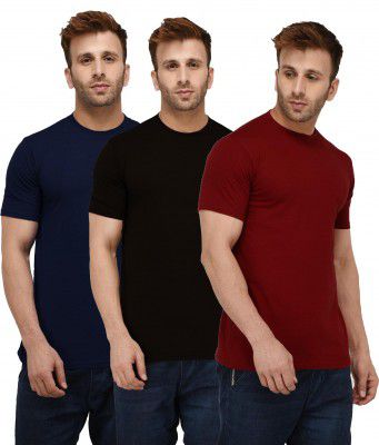 London Hills Men Round Neck Tshirt |Cotton Blend Half Sleeve Regular Fit T-Shirts (Pack Of 3)