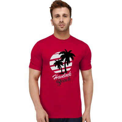 London Hills Men's Regular Fit Printed T-Shirt Half Sleeve Tshirt for Men Red