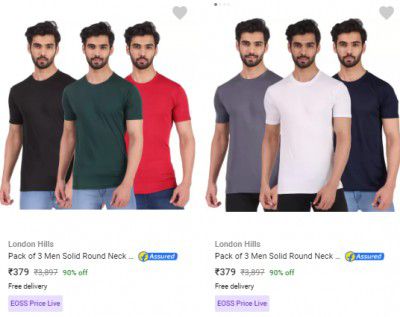 London Hills Pack of 3 Men's Tshirts @ ₹259 | Upto 90% Off