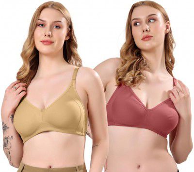 London Hills Regular Bra for Women Everyday Non Padded Wire Free Full Coverage Cotton Blend (Pack of 2)