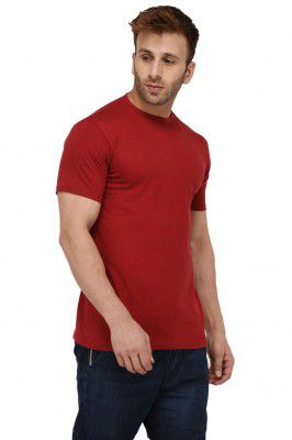 London Hills Solid Mens Round Neck Cotton Blend Half Sleeve T-Shirts