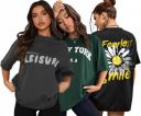 London Hills Women Printed Round Neck Oversized T-Shirt | Loose Fit Drop Shoulder T-Shirt Pack of 3...
