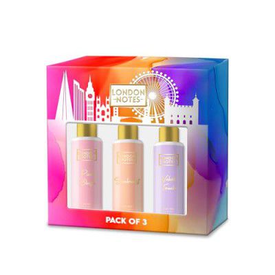 LONDON NOTES PACK OF 3 Body Spray Gift Set-150ml (Velvet Touch,PinkBlush&Sunburst- 50ML each)