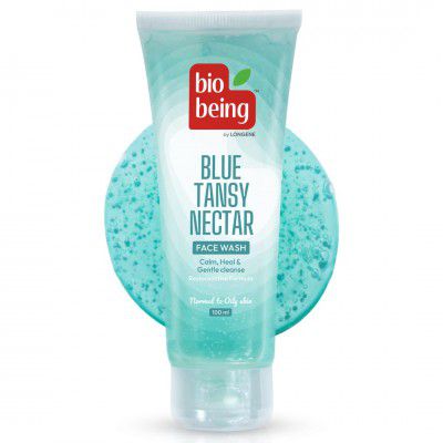 LONGENE Blue Tansy Face Wash for Instant Deep Hydration & More Even Skin Tone | Gentle Skin Cleanser powered by Aloe Vera | For Normal to Combination, Oily Skin | No Paraben, SLS | Vegan, 100mL