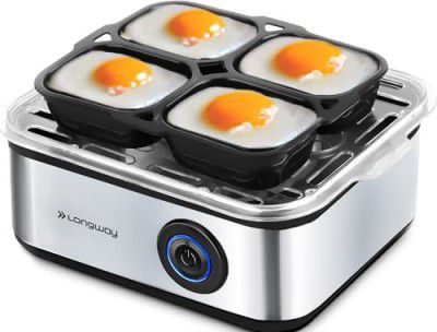 Longway Champ 500 Watt Stainless Steel Egg Boiler/Cooker for Steaming, Cooking & Boiling 3 Boiling Modes Sof, Medium, Hard (Boil Upto 8 Eggs, Silver)