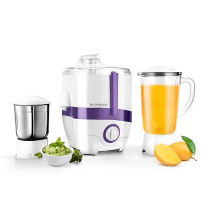 Longway Juicy 600 Watt Juicer Mixer Grinder with 2 Jars for Grinding, Mixing, Juicing with Powerful Motor | 1 Year Warranty (2 Jars, Purple)
