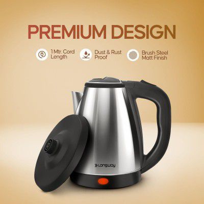 Longway Kestro 2 Liter Electric Kettle with Stainless Steel Body (Black & Silver, 1500 Watt)