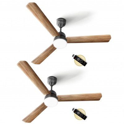 LONGWAY Luminair Max 1200 mm BLDC Ceiling Fan with Remote Control & LED Light | BEE 5 Star Rated Energy Efficient | Ultra High Speed 3 Blade | 5 Years Warranty (Smoked Cedar, Pack of 2)