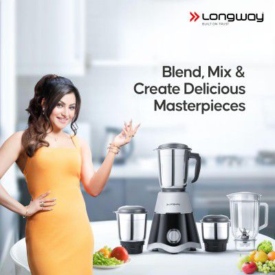 Longway Super Dlx 750 Watt Juicer Mixer Grinder with 4 Jars for Grinding | (Black & Gray, 4 Jars)